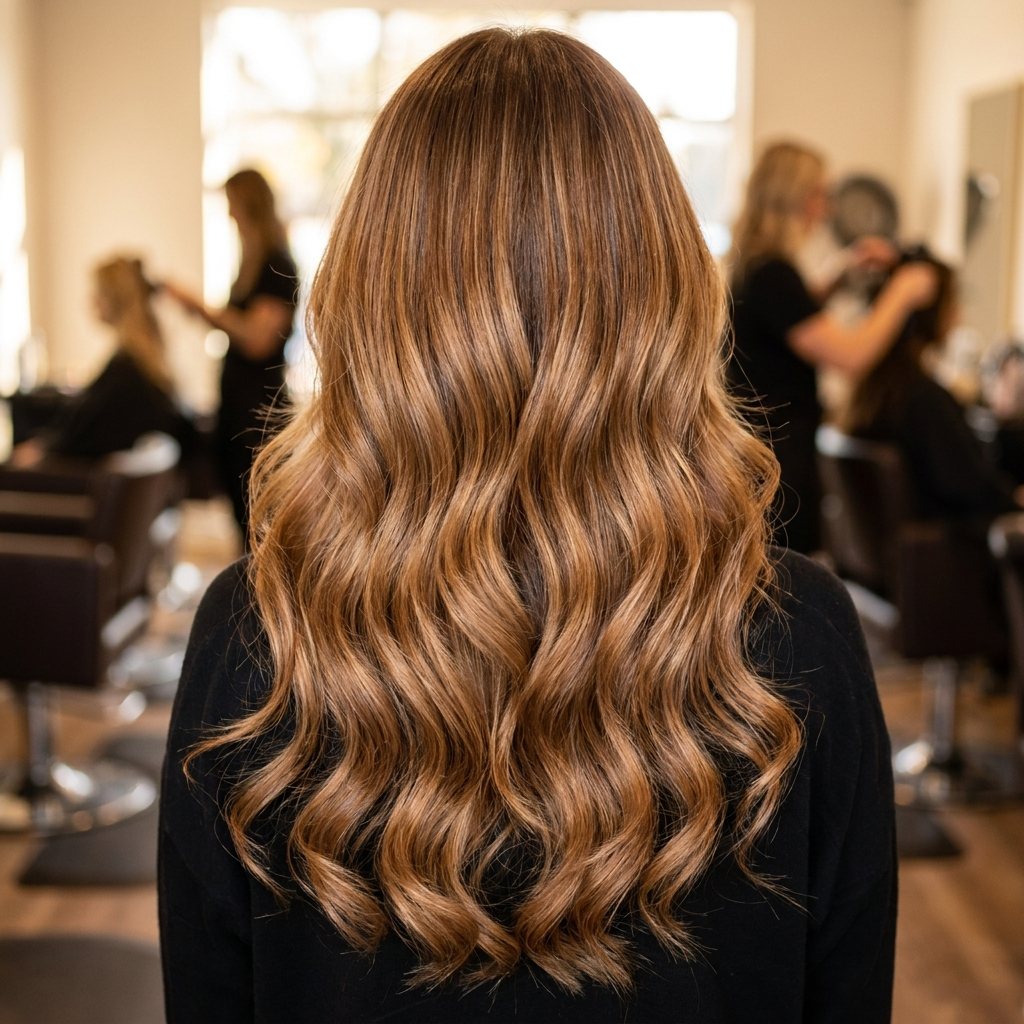 Glanzend, golvend haar met een warme balayage kleuring